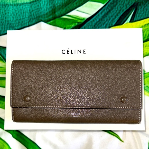 Céline Taupe/Gray Bi-Fold Leather Long Wallet - Picture 1 of 10